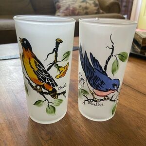 2 Vintage Hazel Atlas Bird Drinking Glasses